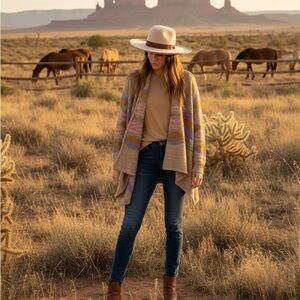 Vintage Ralph Lauren Cardigan Aztec Pastel print cotton Merino wool blend